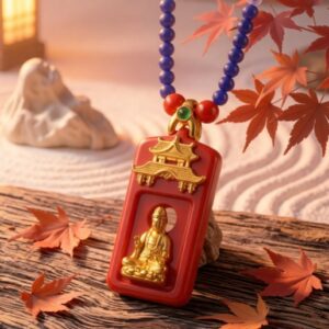 Handcrafted Red Cinnabar Pavilion Pendant
