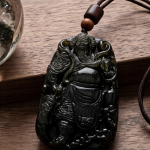 DBY-1 Hand-Carved Golden Sheen Obsidian Guan Pendant