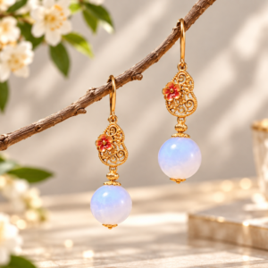 Jade Gourd "Double Fortune" Ear Hooks